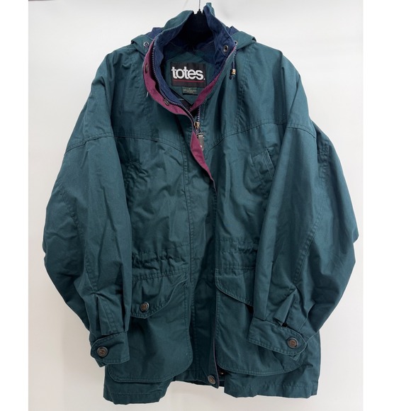 totes Other - Vintage Totes Forest Green Hooded Parka Jacket Plaid Lined Mens Large Utility
